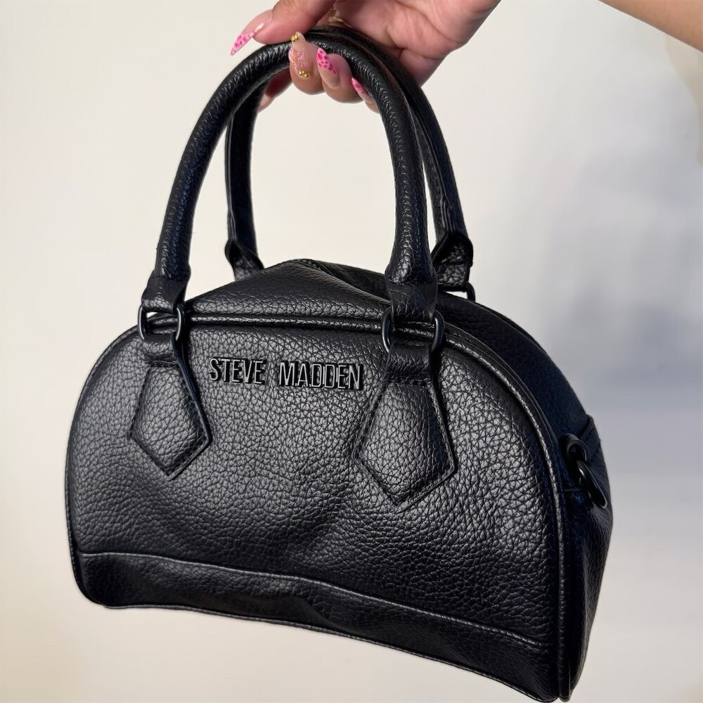 Steve Madden Satchel Top Handle Crossbody Bag Womens Medium Black Logo